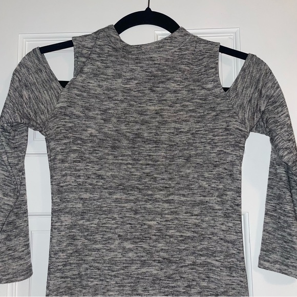Ribbed Grey Mini Dress with Cut out Shoulders - Picture 2 of 4